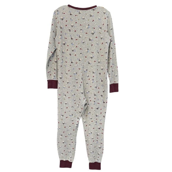 L.L. Bean Floral Union Suit Pajamas M Gray Thermal Henley - Picture 2 of 6